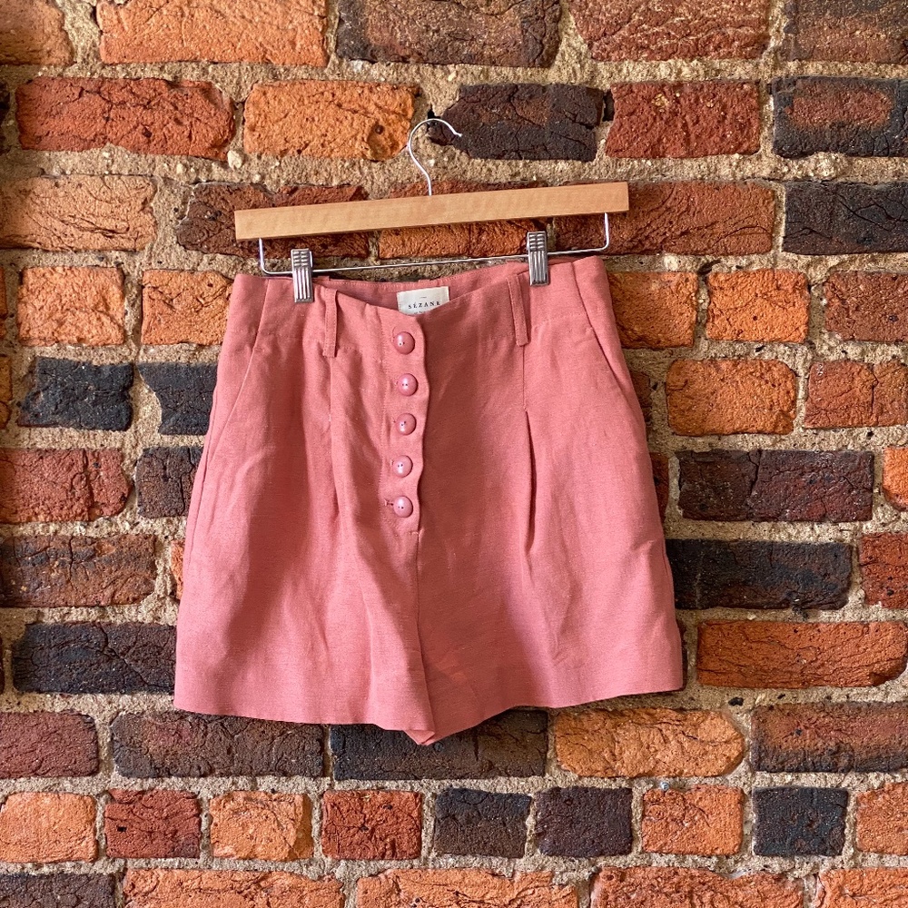 Sezane pink high-waist shorts